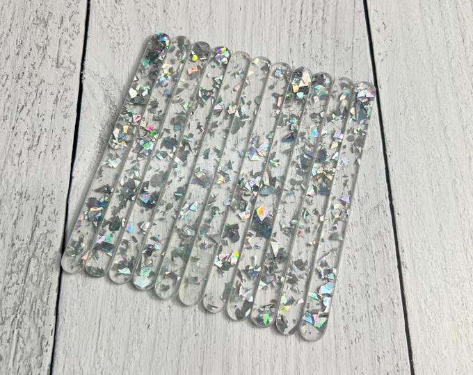 11 - Acrylic Craft Stir Sticks - Paint - Epoxy - Holographic Silver