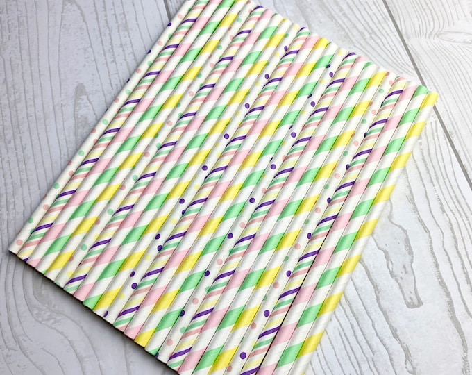 JUNE CLEARANCE - Pastel Paper Straws - Set of 25 - Spring | Easter | Drinking Straws