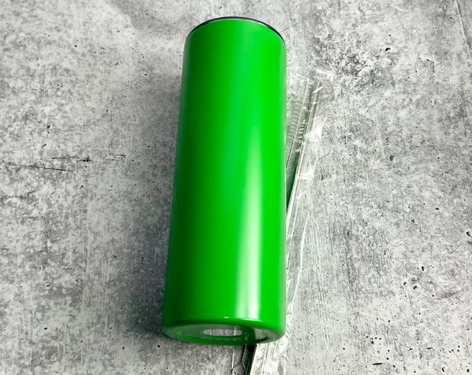 CLEARANCE - 20 Oz Tumbler Blank Skinny Stainless Steel Double Wall With Lid And Straw - 20 oz - Green - Powder Coated