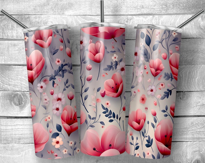 Flower Pattern | 20oz Sublimation Tumbler  | 9.3 x 8.2” Straight Skinny Tumbler Wrap | PNG Digital Download | Sublimation | Pink