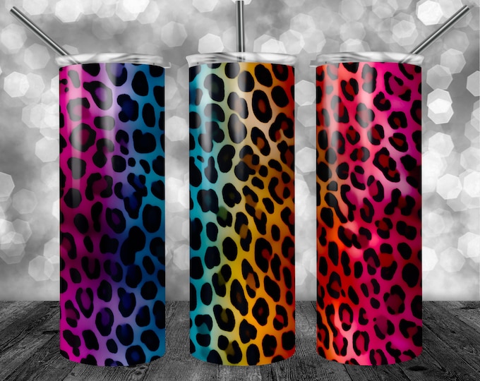 Rainbow Leopard Print | 20oz Sublimation Tumbler  | 9.3 x 8.2” Straight Skinny Tumbler Wrap | PNG Digital Download | Sublimation
