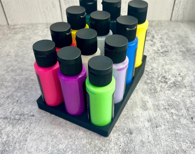 SCRATCH & DENT - 3D Printed Paint Bottle Holder - Holds Twelve 2 oz Paint Bottles - Black