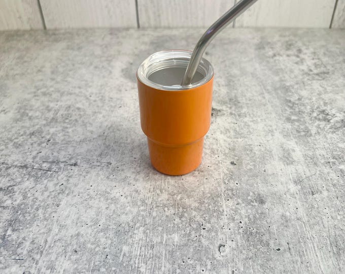 CLEARANCE - 3 Oz Tumbler Blank Skinny Stainless Steel Double Wall With Lid And Straw - 3 oz - Orange Powder Coat