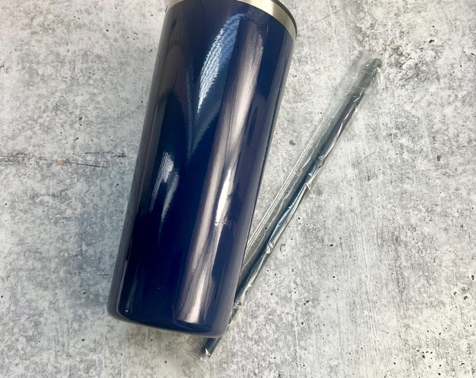 CLEARANCE - 22 Oz Tumbler Blank Stainless Steel Double Wall With Lid And Straw - 22 oz - Blue - Powder Coated - Custom Powder Coated