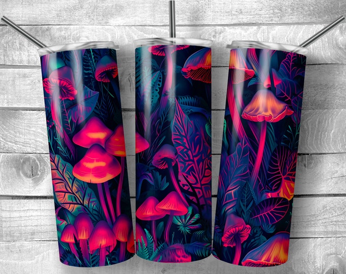 Neon Mushroom | 20oz Sublimation Tumbler  | 9.3 x 8.2” Straight Skinny Tumbler Wrap | PNG Digital Download | Sublimation