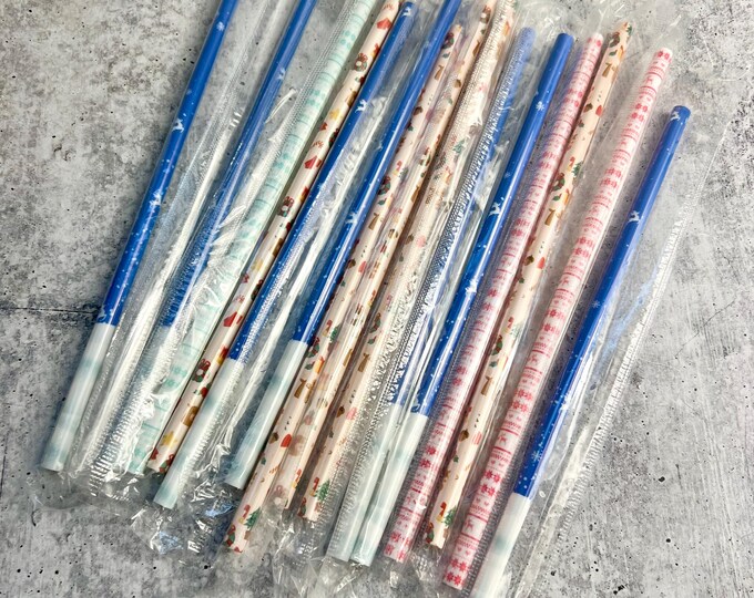 15 Plastic Reusable Drinking Straws - 9" - Party - Entertaining - Christmas - Holiday