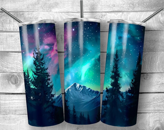 Northern Lights | 20oz Sublimation Tumbler  | 9.3 x 8.2” Straight Skinny Tumbler Wrap | PNG Digital Download | Sublimation