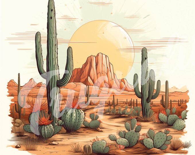 Watercolor Desert JPG, Desert Clipart - Printable Clipart, High Quality JPG Download - Cactus