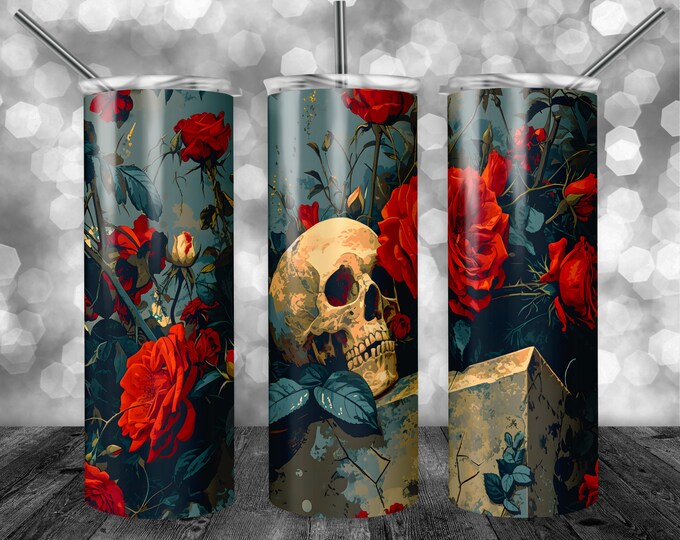 Spooky Headstone Skull | 20oz Sublimation Tumbler  | 9.3 x 8.2” Straight Skinny Tumbler Wrap | PNG Digital Download | Sublimation