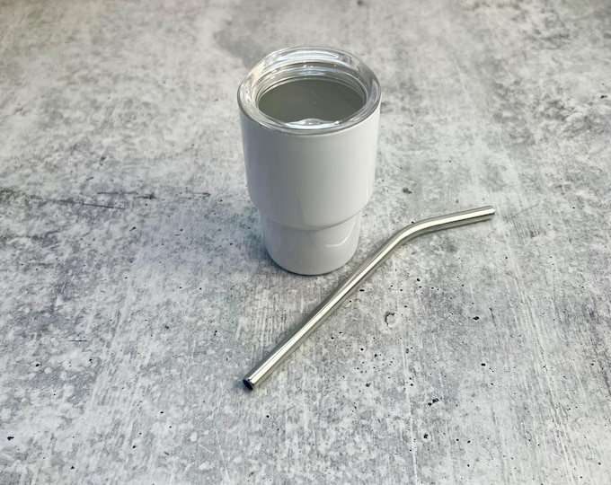 CLEARANCE - 3 Oz Tumbler Blank Skinny Stainless Steel Double Wall With Lid And Straw - 3 oz - White Powder Coat