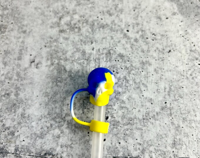 Skull Straw Topper - 10MM Straws - Cute Straw Topper - Spooky - blue, yellow, white