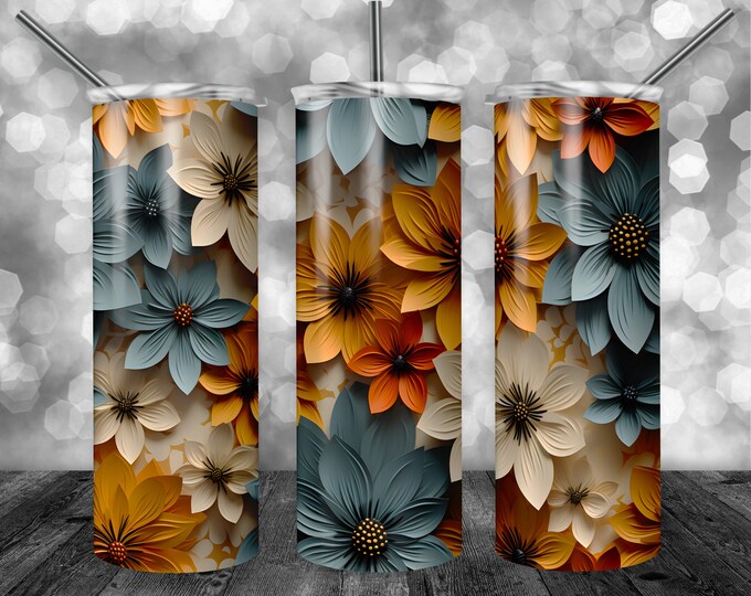 3D Flowers | 20oz Sublimation Tumbler  | 9.3 x 8.2” Straight Skinny Tumbler Wrap | PNG Digital Download | Sublimation - Paper Flowers --