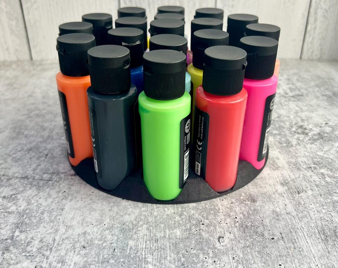 SCRATCH & DENT - 3D Printed Paint Bottle Holder - Holds Nineteen 2 oz Paint Bottles - Black Shimmer