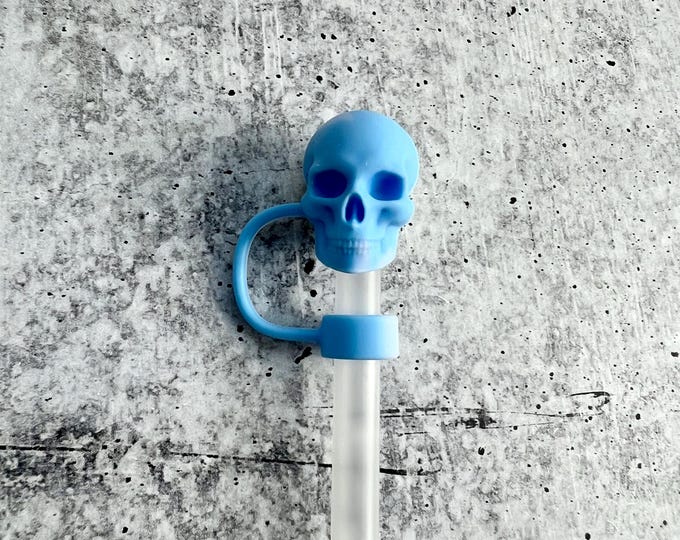 Skull Straw Topper - 10MM Straws - Cute Straw Topper - Halloween - blue / white