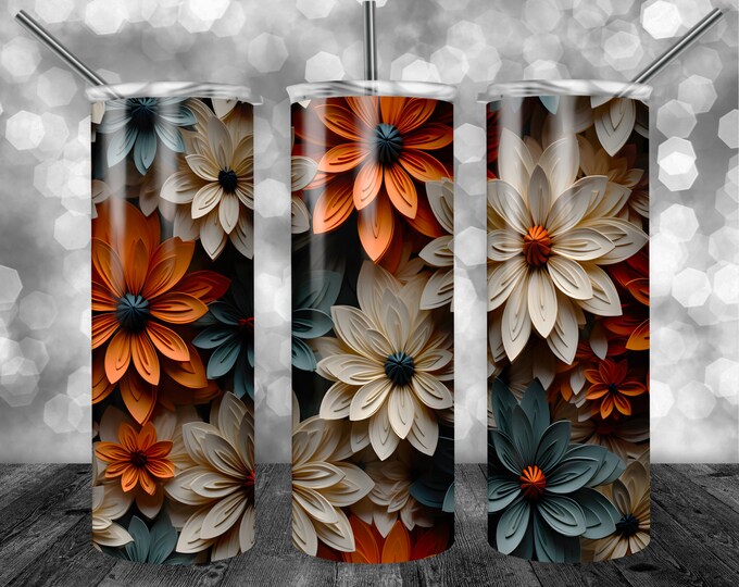 3D Flowers | 20oz Sublimation Tumbler  | 9.3 x 8.2” Straight Skinny Tumbler Wrap | PNG Digital Download | Sublimation - Paper Flowers