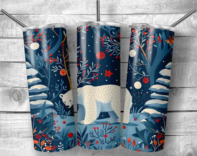 Cute Polar Bear | 20oz Sublimation Tumbler  | 9.3 x 8.2” Straight Skinny Tumbler Wrap | PNG Digital Download | Sublimation | Xmas