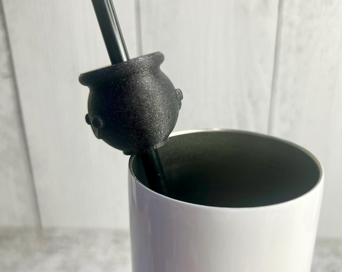Cauldron 3D printed straw topper - Halloween - Spooky - Tumbler - Black Shimmer