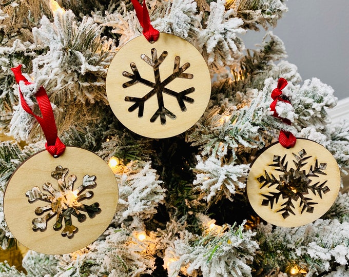 Set of 3 Simple, Rustic Snowflake Christmas Ornaments - Farmhouse | Decor | Christmas |