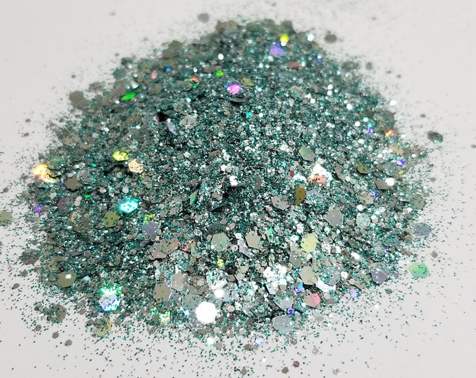 CLEARANCE - Silver Peacock Custom Glitter Mix - Available 4 oz