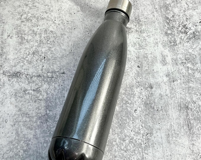 July CLEARANCE - Metallic Black Powder Coated Stainless Steel water bottle, 17 oz - Powder Coated - Custom Powder Coated