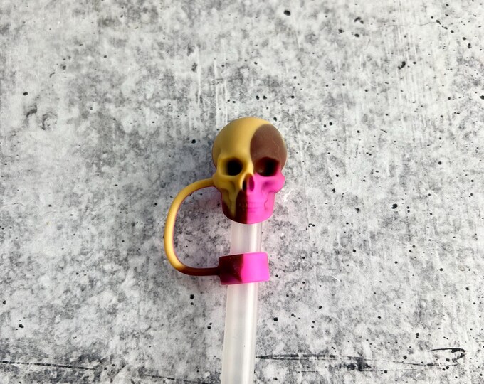 Skull Straw Topper - 10MM Straws - Cute Straw Topper - Halloween - Pink / Brown