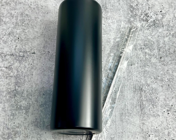 CLEARANCE - 20 Oz Tumbler Blank Skinny Stainless Steel Double Wall With Lid And Straw - 20 oz - Black - Powder Coated