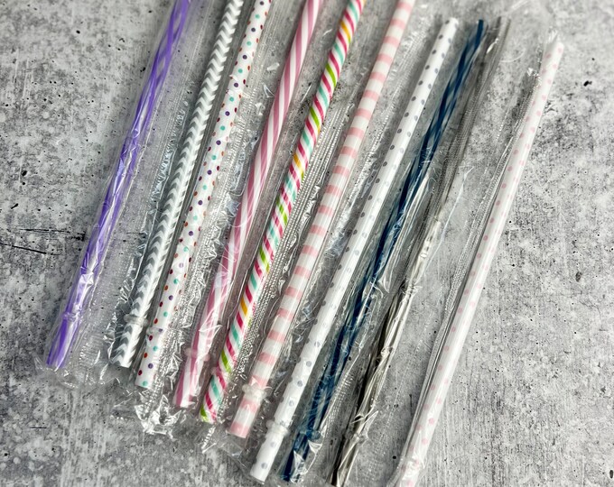 10 Plastic Drinking Straws - Assorted Colors - Party - Entertaining - H8