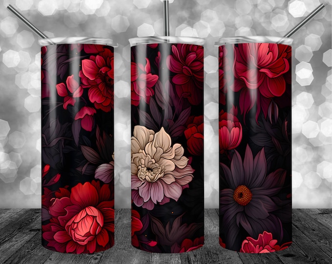 Flower Pattern | 20oz Sublimation Tumbler  | 9.3 x 8.2” Straight Skinny Tumbler Wrap | PNG Digital Download | Sublimation | Purple Red