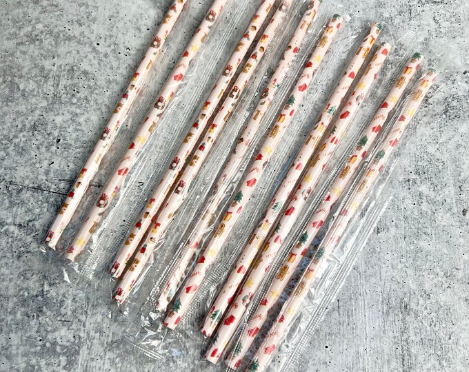 10 Plastic Reusable Drinking Straws - 9" - Party - Entertaining - Christmas - Holiday - G2