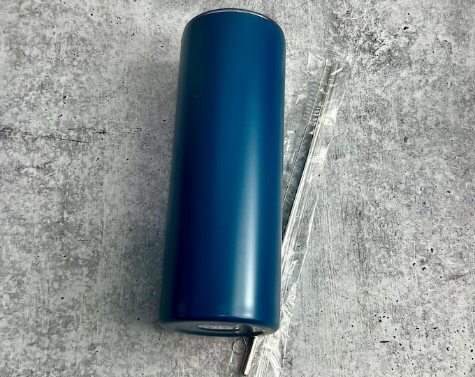 CLEARANCE - 20 Oz Tumbler Blank Skinny Stainless Steel Double Wall With Lid And Straw - 20 oz - Blue - Powder Coated - Custom Powder Coated