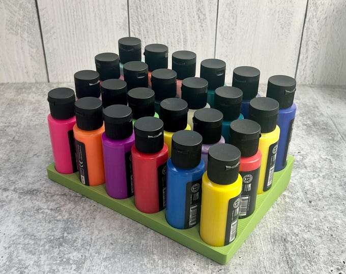 SCRATCH & DENT - 3D Printed Paint Bottle Holder - Holds Twenty Four 2 oz Paint Bottles - Green