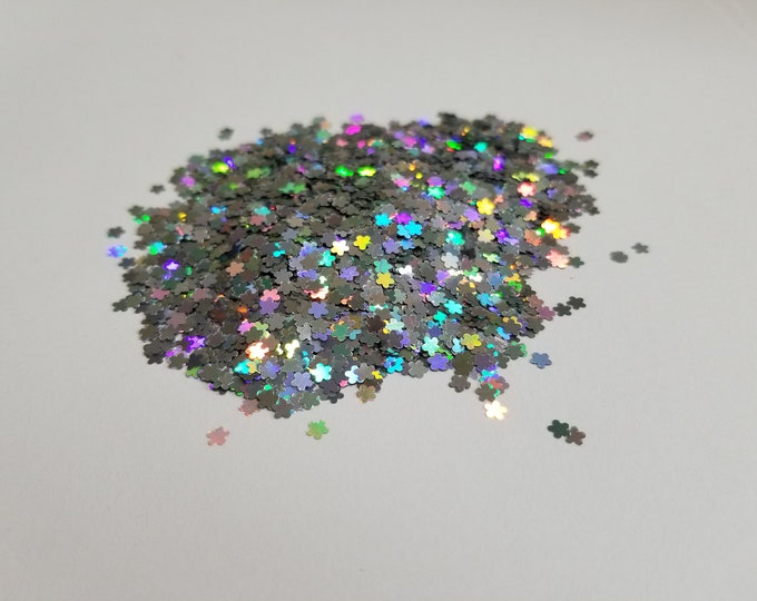 JUNE CLEARANCE - Holographic Silver Flowers Custom Glitter Mix - 1/2 oz