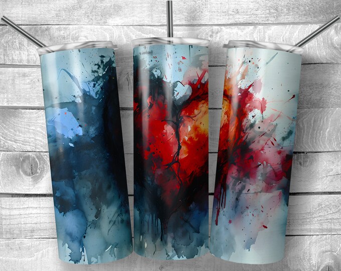 Watercolor Heart | 20oz Sublimation Tumbler  | 9.3 x 8.2” Straight Skinny Tumbler Wrap | PNG Digital Download | Sublimation