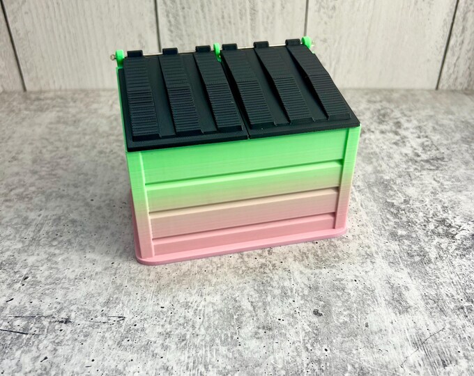 Mini Desktop Dumpster / Waste Bin - Stash - Holder - Craft Room Organizer - PINK / GREEN