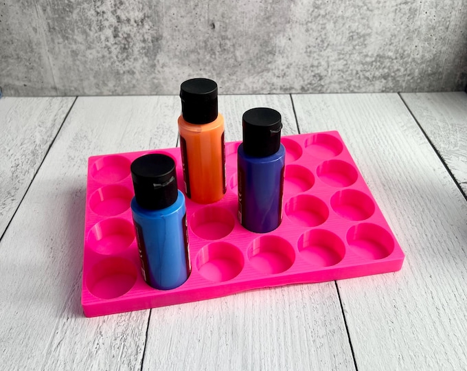 SCRATCH & DENT - 3D Printed Paint Bottle Holder - Holds Twenty Four 2 oz Paint Bottles - Pink