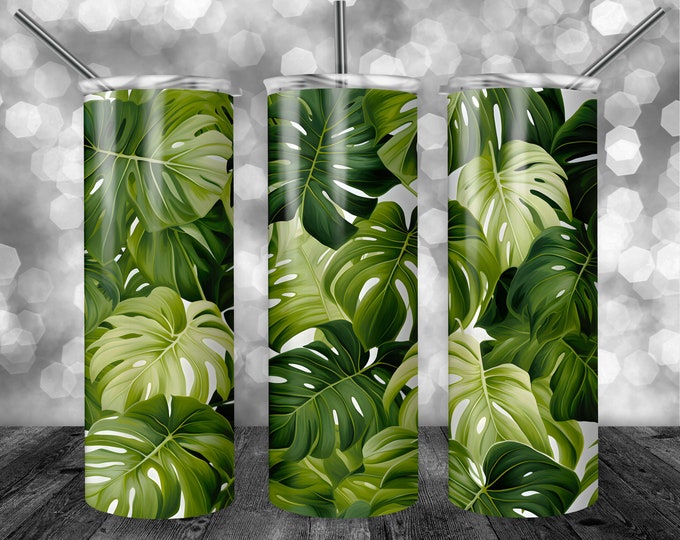 Monstera Leaves | 20oz Sublimation Tumbler  | 9.3 x 8.2” Straight Skinny Tumbler Wrap | PNG Digital Download | Sublimation -