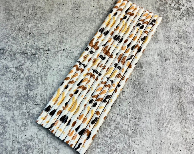 JUNE CLEARANCE - 10 Plastic Reusable Animal Print Drinking Straws - Party - Entertaining