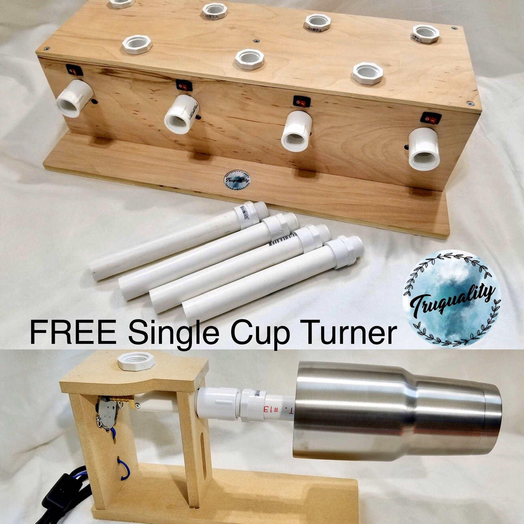 LIMITED TIME DEAL Four Cup Turner With Drying Rack and Cooling Fan 5-6 Rpm  Motors Free Single Cup Turner 