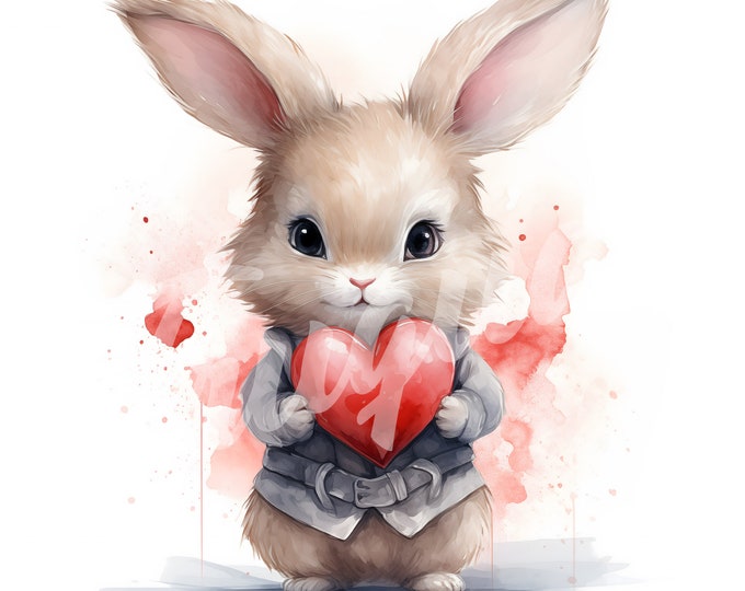 Watercolor Rabbit JPG, Bunny Clipart - Printable Clipart, High Quality JPG Download, Valentines Day