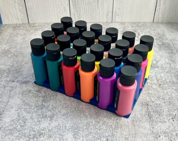 SCRATCH & DENT - 3D Printed Paint Bottle Holder - Holds Twenty Four 2 oz Paint Bottles - Blue