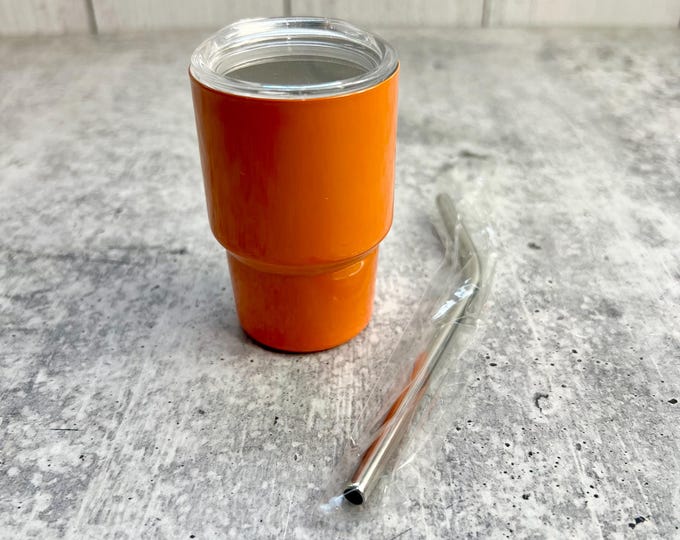 CLEARANCE - 2 Oz Tumbler Blank Skinny Stainless Steel Double Wall With Lid And Straw - 2 oz - Orange Powder Coat
