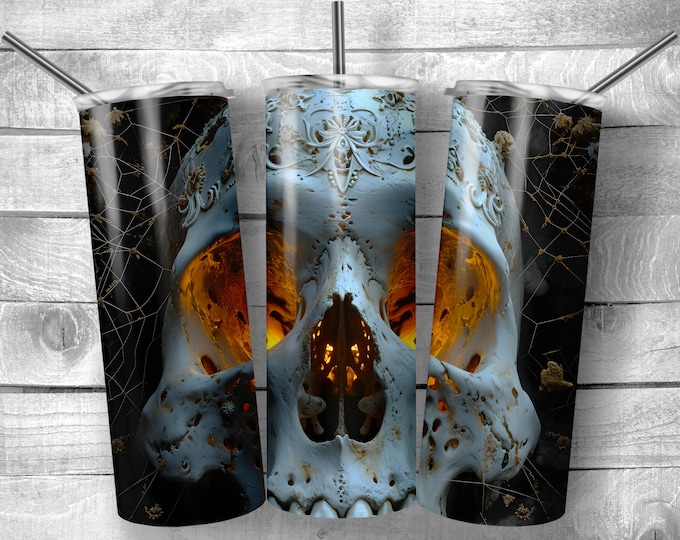 Spooky Skull | 20oz Sublimation Tumbler  | 9.3 x 8.2” Straight Skinny Tumbler Wrap | PNG Digital Download | Sublimation