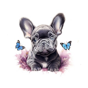 French Bulldog JPG, Puppy Clipart - Printable Clipart, High Quality JPG Download, Frenchie, Butterflies