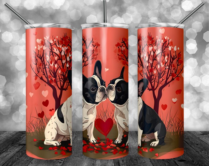 French Bulldog Valentines Day | 20oz Sublimation Tumbler  | 9.3 x 8.2” Straight Skinny Tumbler Wrap | PNG Digital Download | Sublimation