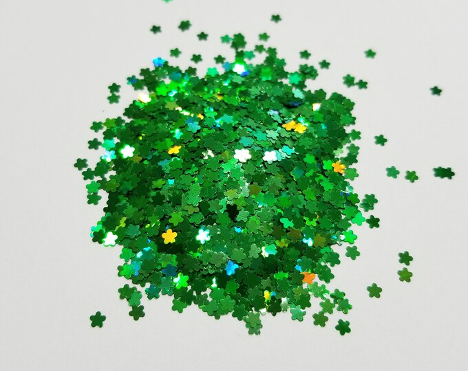 JUNE CLEARANCE - Holographic Green Flowers Custom Glitter Mix - 1/2 oz
