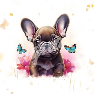 French Bulldog JPG, Puppy Clipart - Printable Clipart, High Quality JPG Download, Frenchie, Butterflies