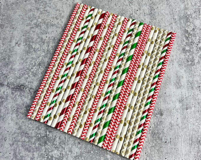 Christmas Paper Straws - Set of 25 - Winter | XMAS | Drinking Straws - E14