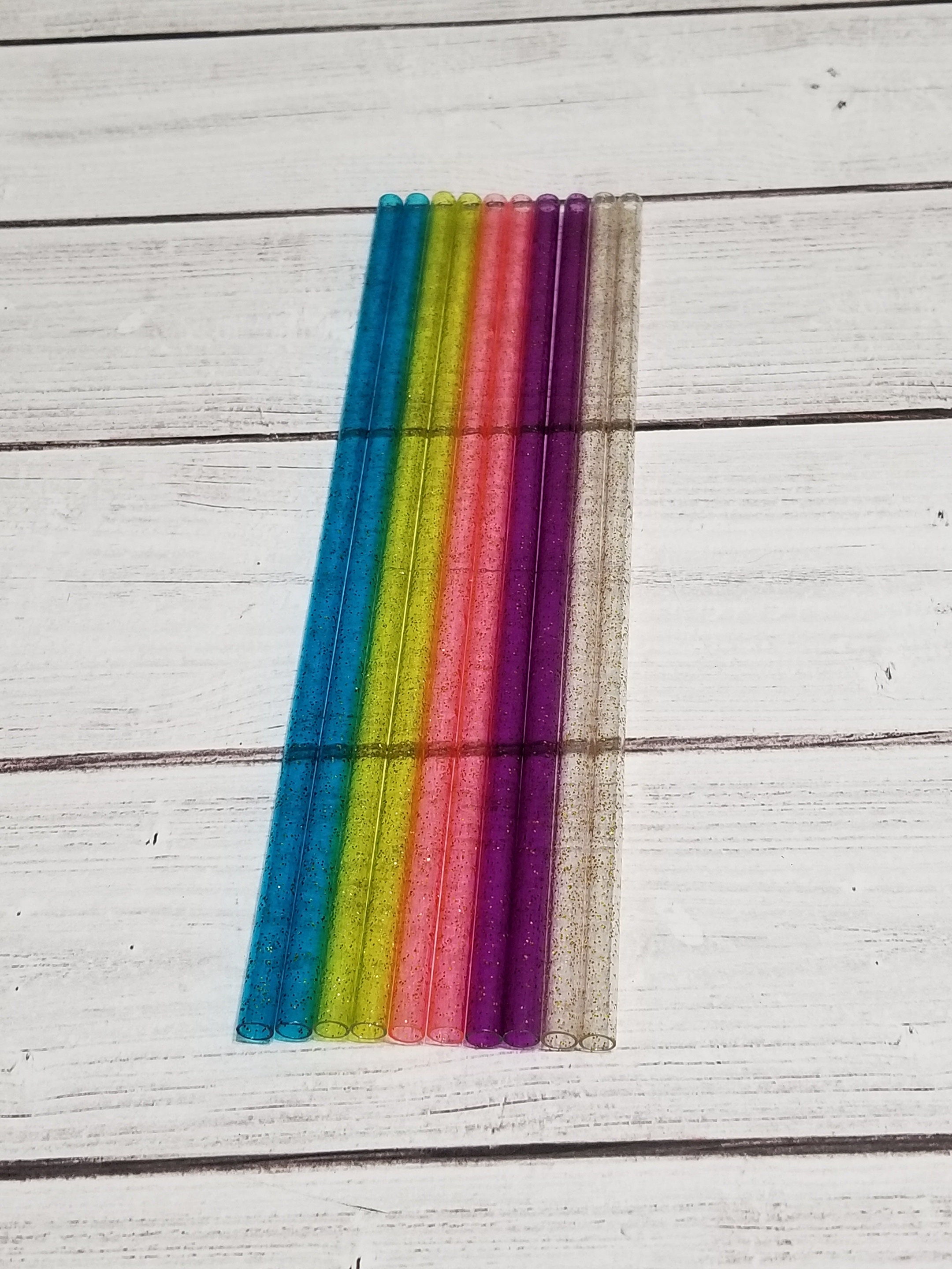 10 Plastic Glitter Drinking Straws Assorted Colors Party Entertaining