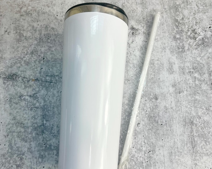CLEARANCE - 22 Oz Tumbler Blank Stainless Steel Double Wall With Lid And Straw - 22 oz - White - Powder Coated - Custom Powder Coated