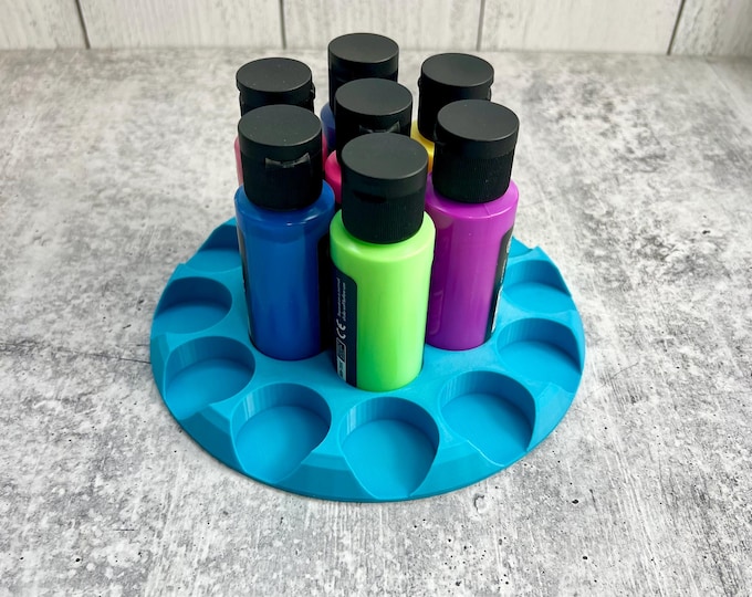 3D Printed Paint Bottle Holder - Holds Nineteen 2 oz Paint Bottles - Blue